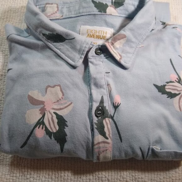 Eighth Avenue  XL  Men's 100% cotton button down  tropical print blue + white - Picture 2 of 8